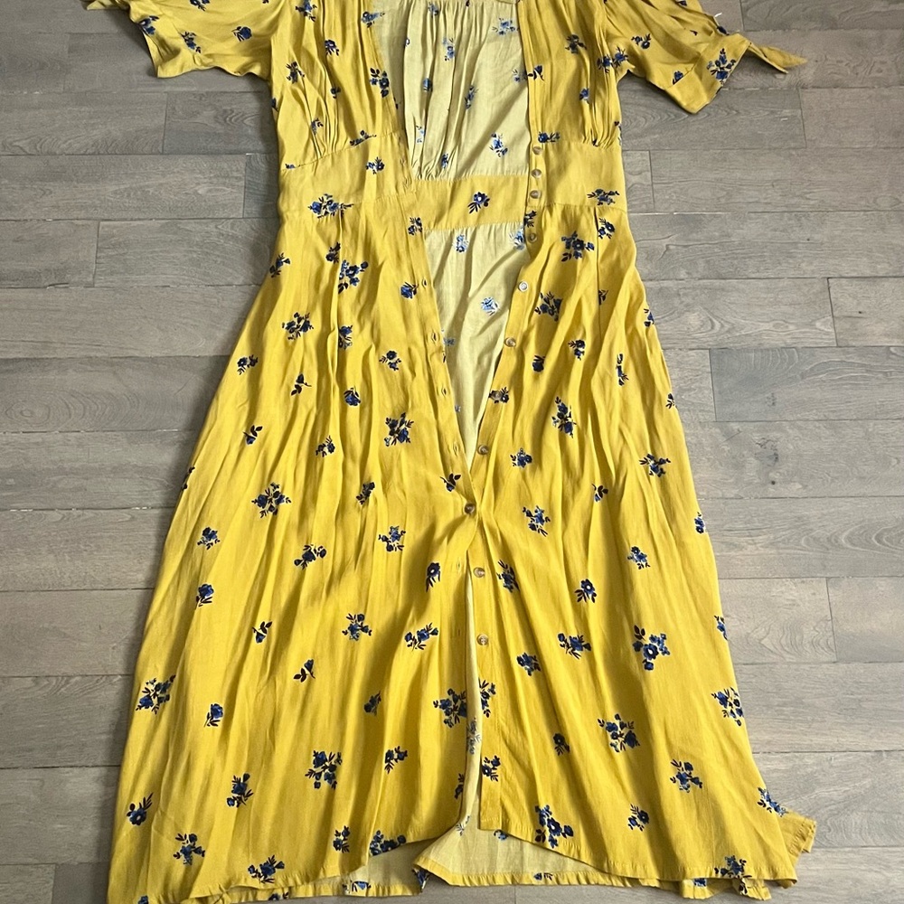 Faithfull the Brand Yellow Wrap Sundress with Flutter Sleeves